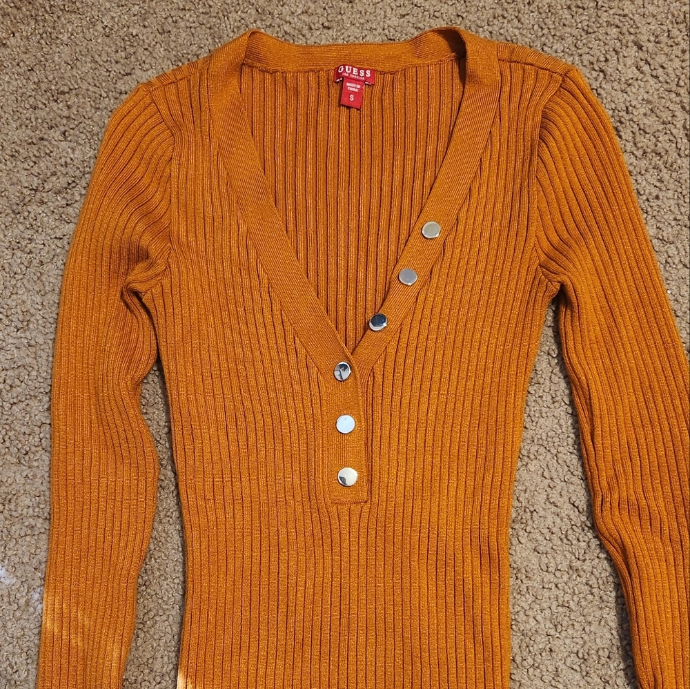 Brand New. Guess Orange Sleeve Shirt. - Picture 2 of 3